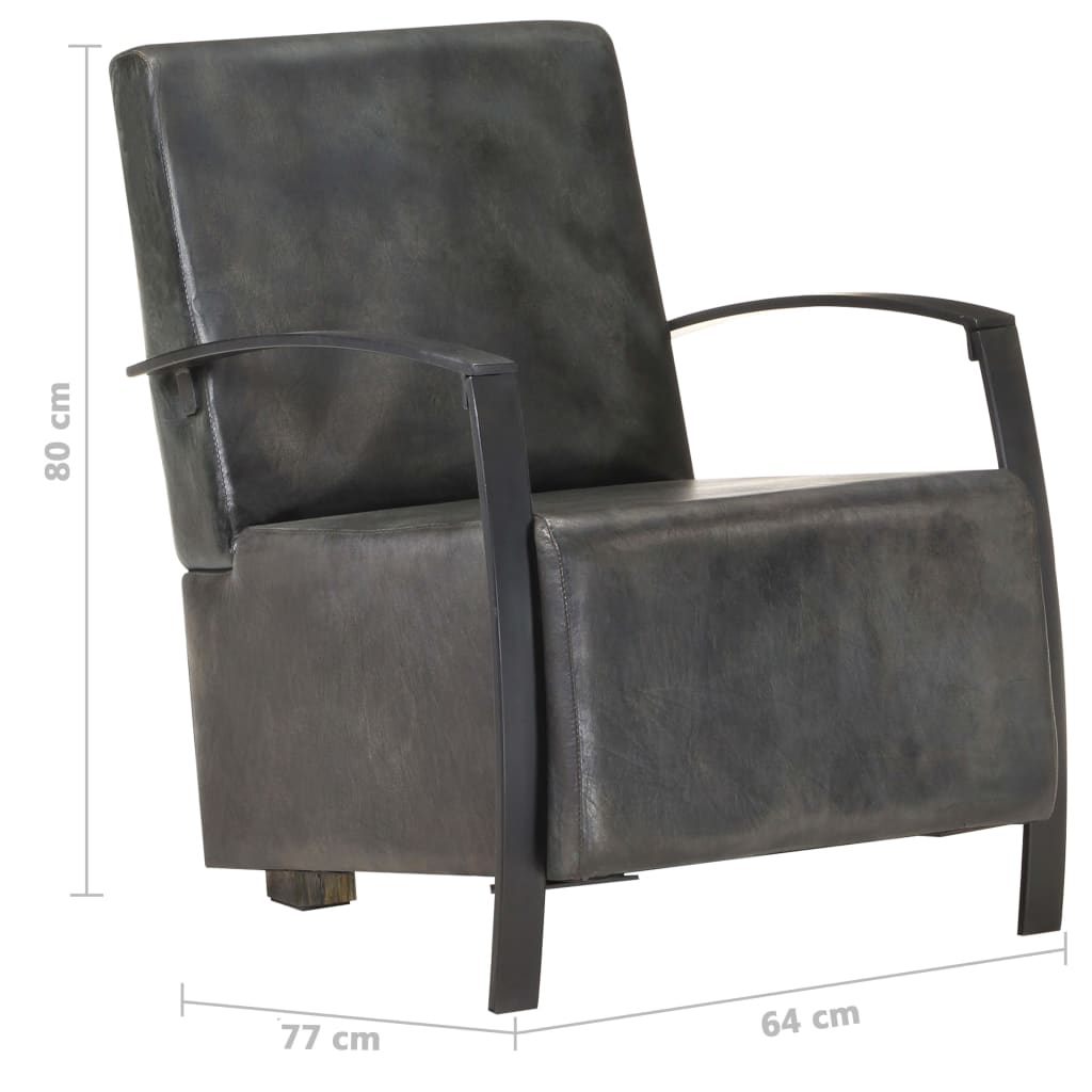 Fauteuil echt leer verweerd grijs