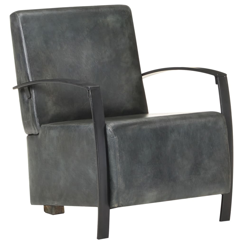 Fauteuil echt leer verweerd grijs