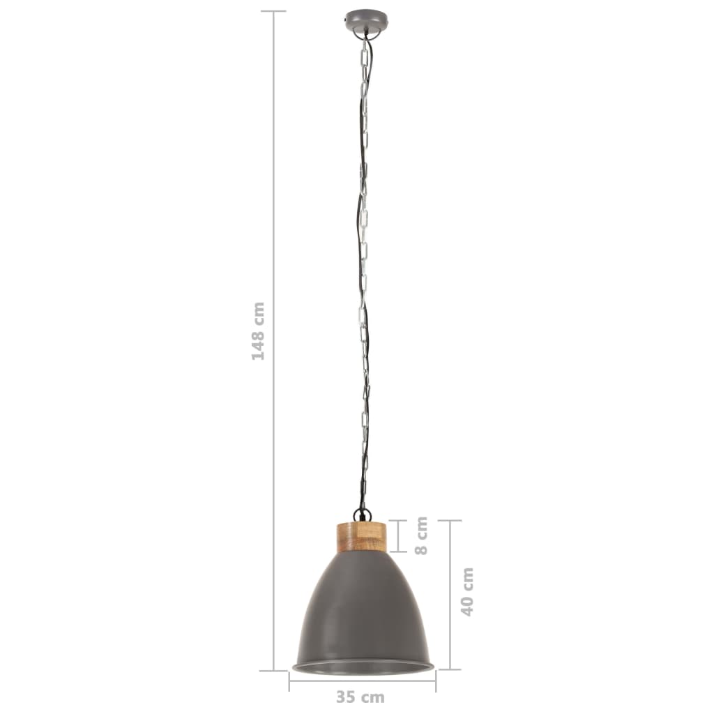 Hanglamp industrieel E27 35 cm ijzer en massief hout grijs