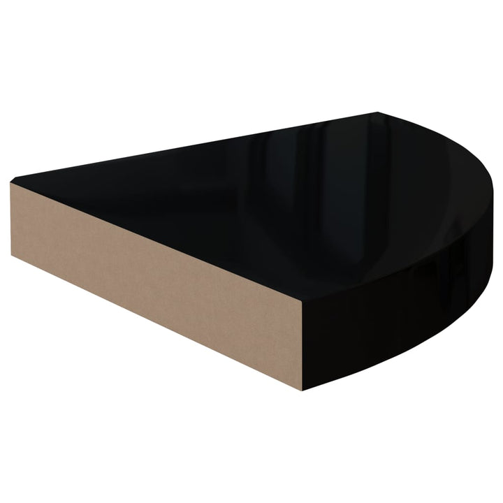 Hoekschappen zwevend 2 st 25x25x3,8 cm MDF hoogglans zwart