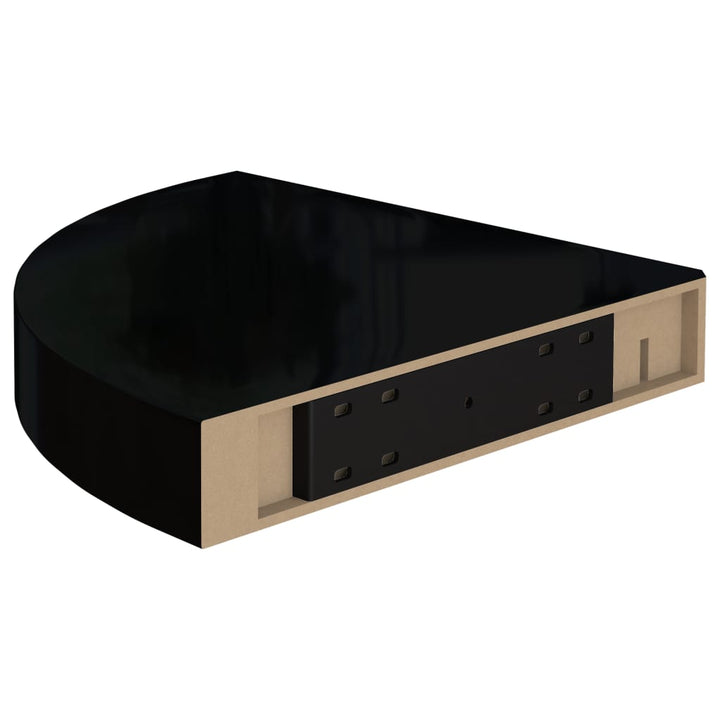 Hoekschappen zwevend 2 st 25x25x3,8 cm MDF hoogglans zwart