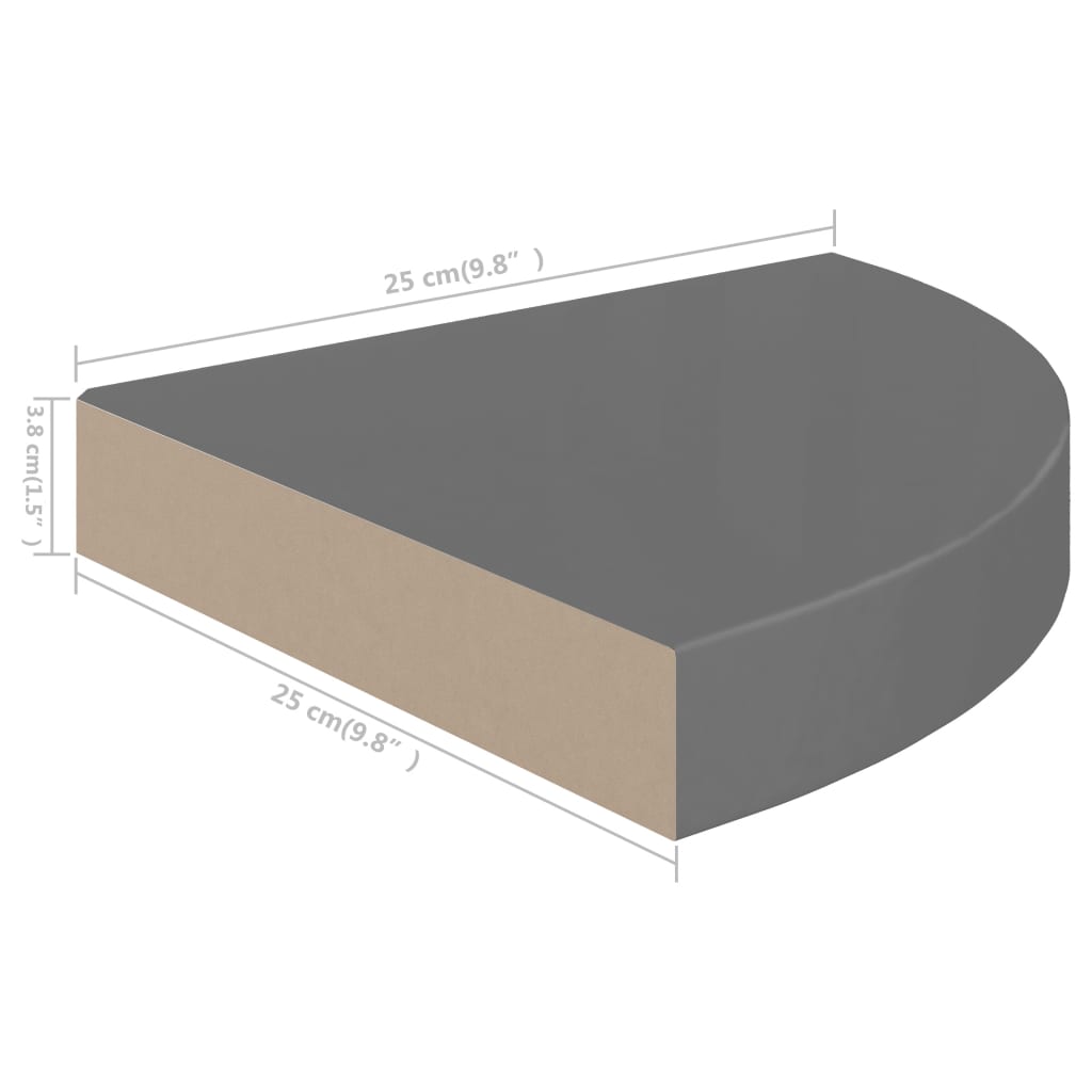 Hoekschap zwevend 25x25x3,8 cm MDF hoogglans grijs