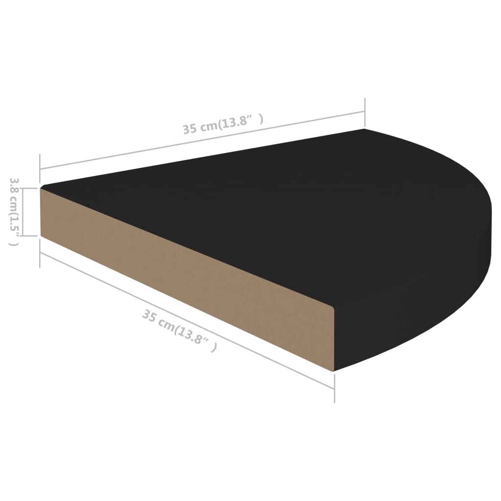 Hoekschappen zwevend 2 st 35x35x3,8 cm MDF zwart