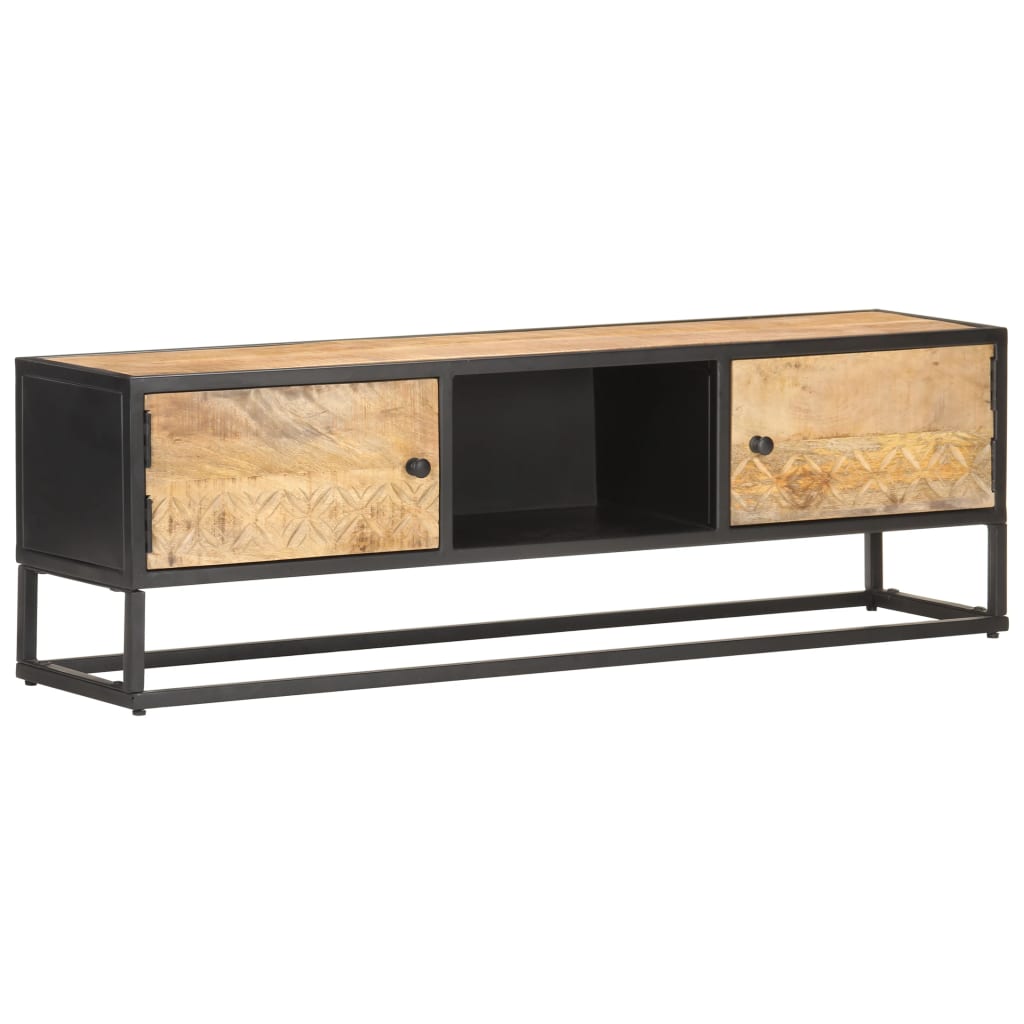 Tv-meubel met bewerkte deur 130x30x40 cm ruw mangohout