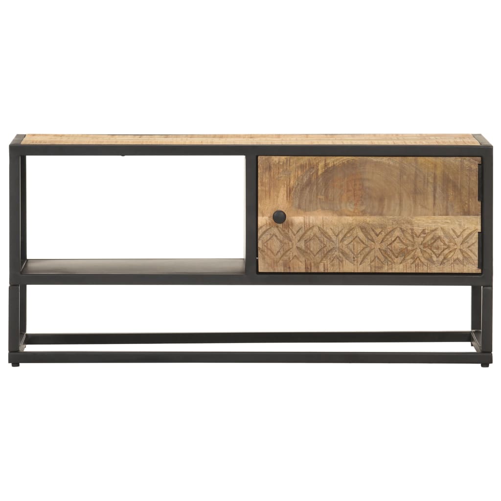 Tv-meubel met bewerkte deur 90x30x40 cm ruw mangohout