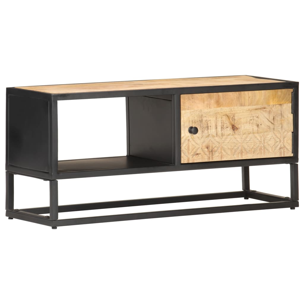 Tv-meubel met bewerkte deur 90x30x40 cm ruw mangohout