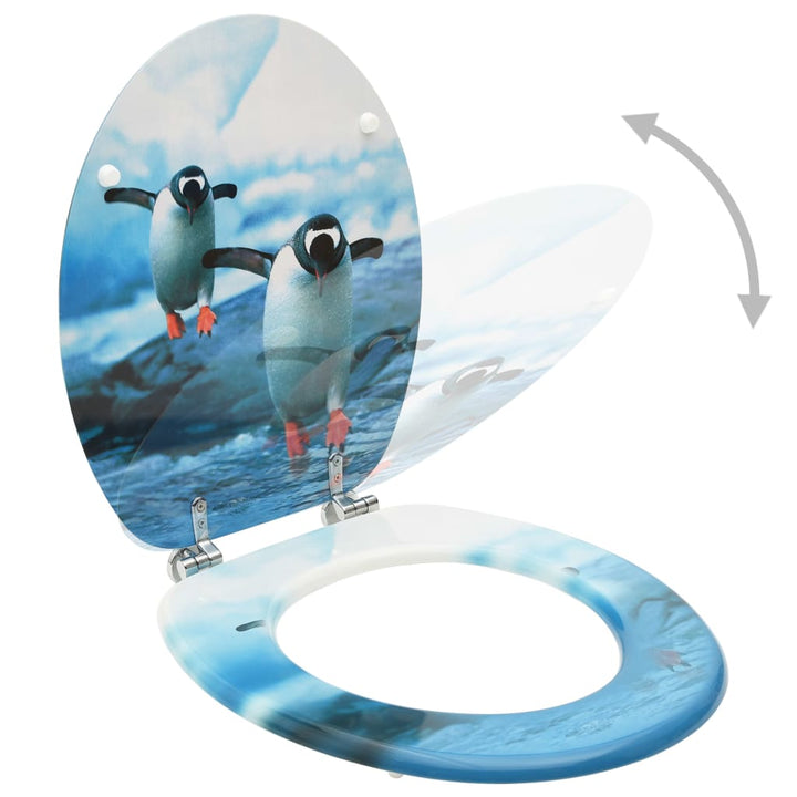 Toiletbrillen met deksel 2 st pinguïn MDF