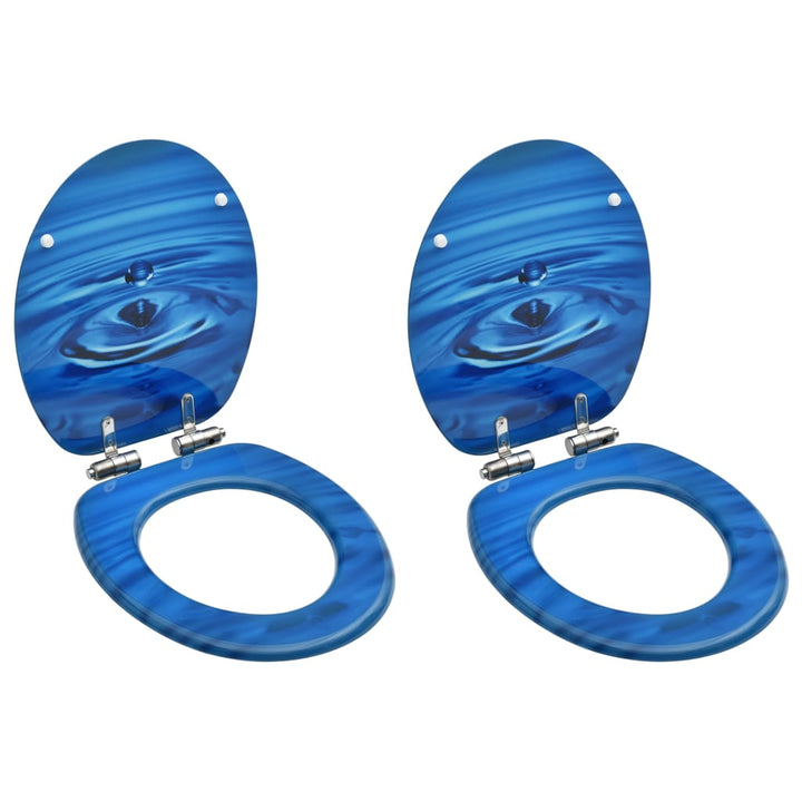 Toiletbrillen met soft-close deksel 2 st waterdruppel MDF blauw