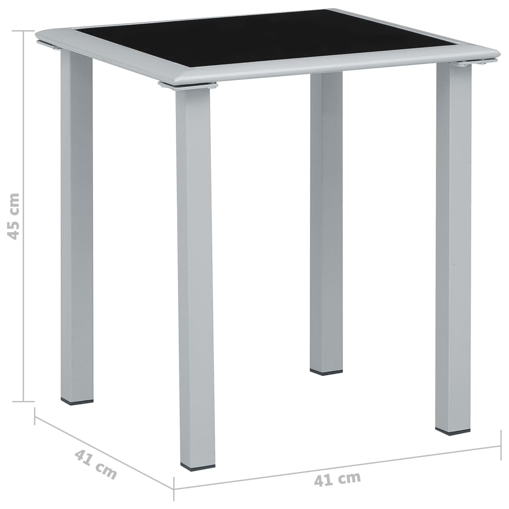 Tuintafel 41x41x45 cm staal en glas zwart en zilverkleurig