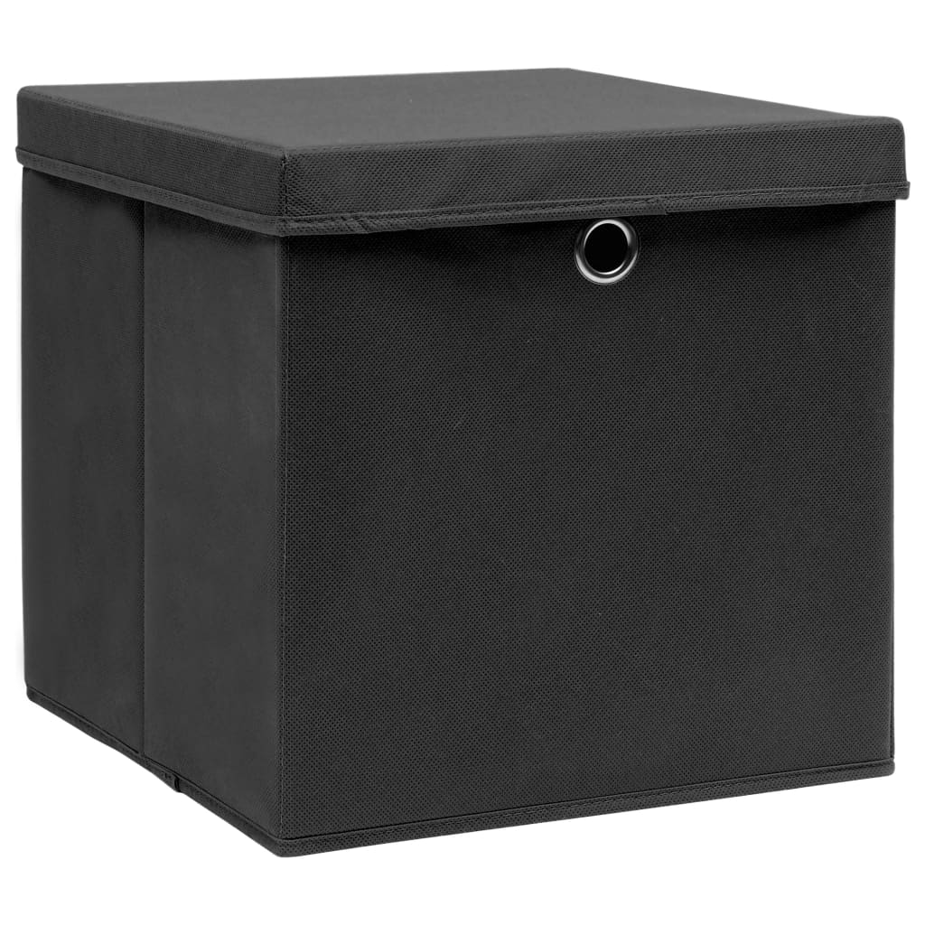 Opbergboxen met deksels 10 st 28x28x28 cm zwart