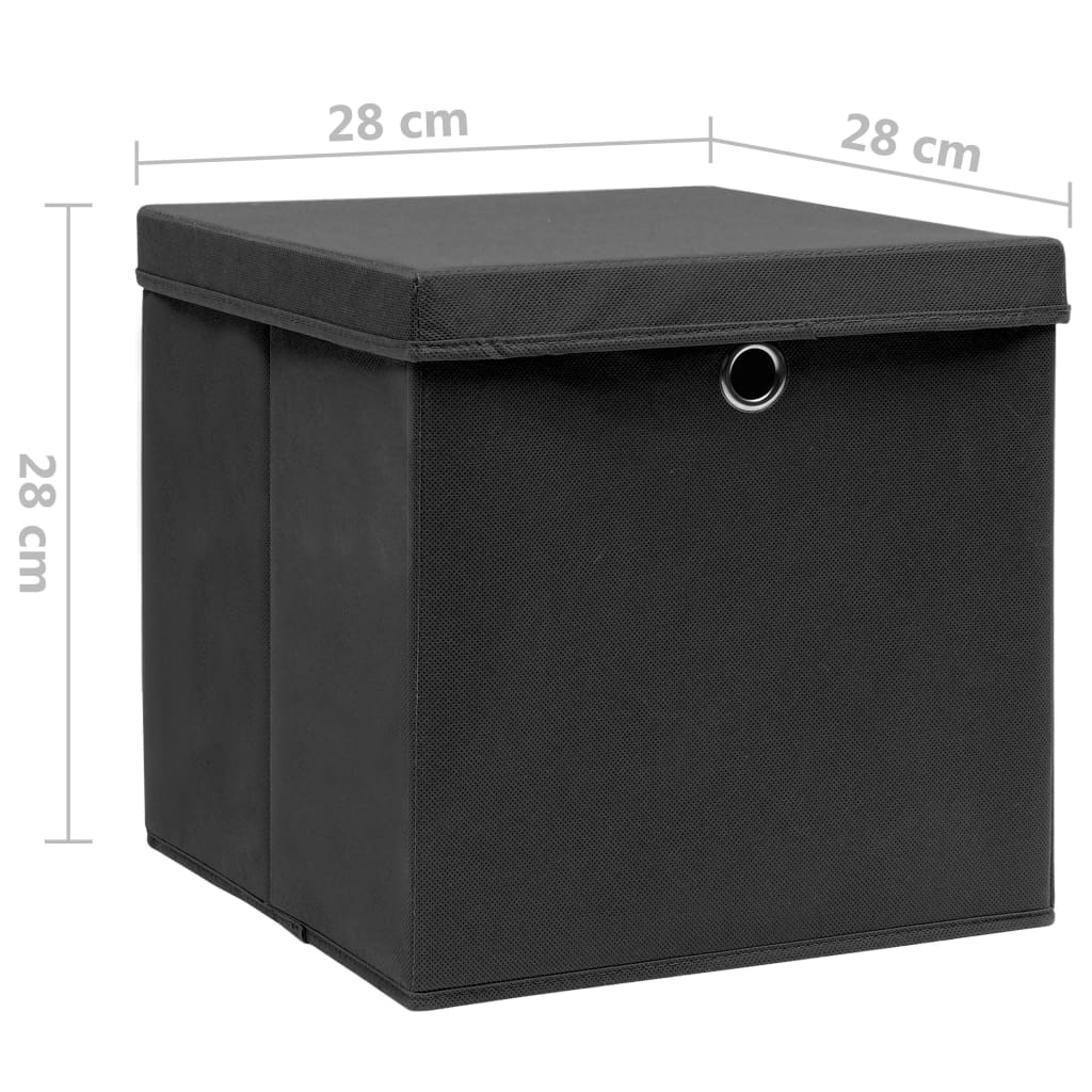 Opbergboxen met deksels 10 st 28x28x28 cm zwart