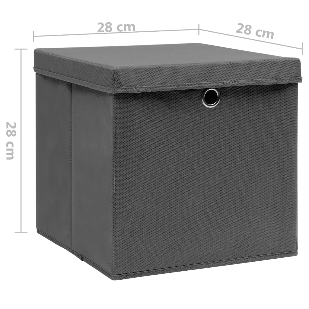 Opbergboxen met deksels 4 st 28x28x28 cm grijs