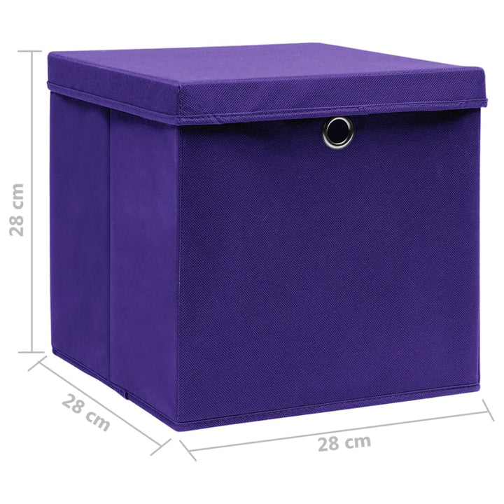 Opbergboxen met deksels 10 st 28x28x28 cm paars