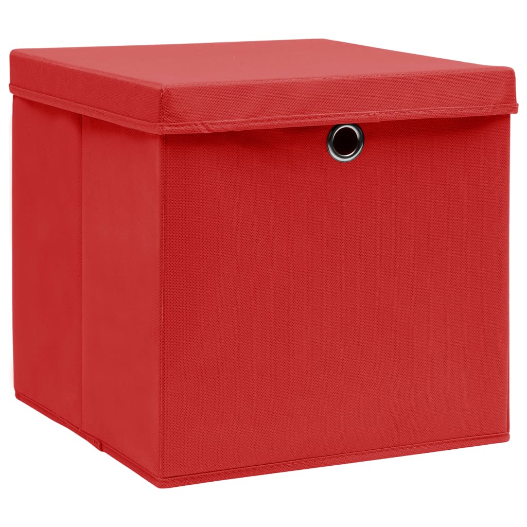 Opbergboxen met deksels 10 st 28x28x28 cm rood