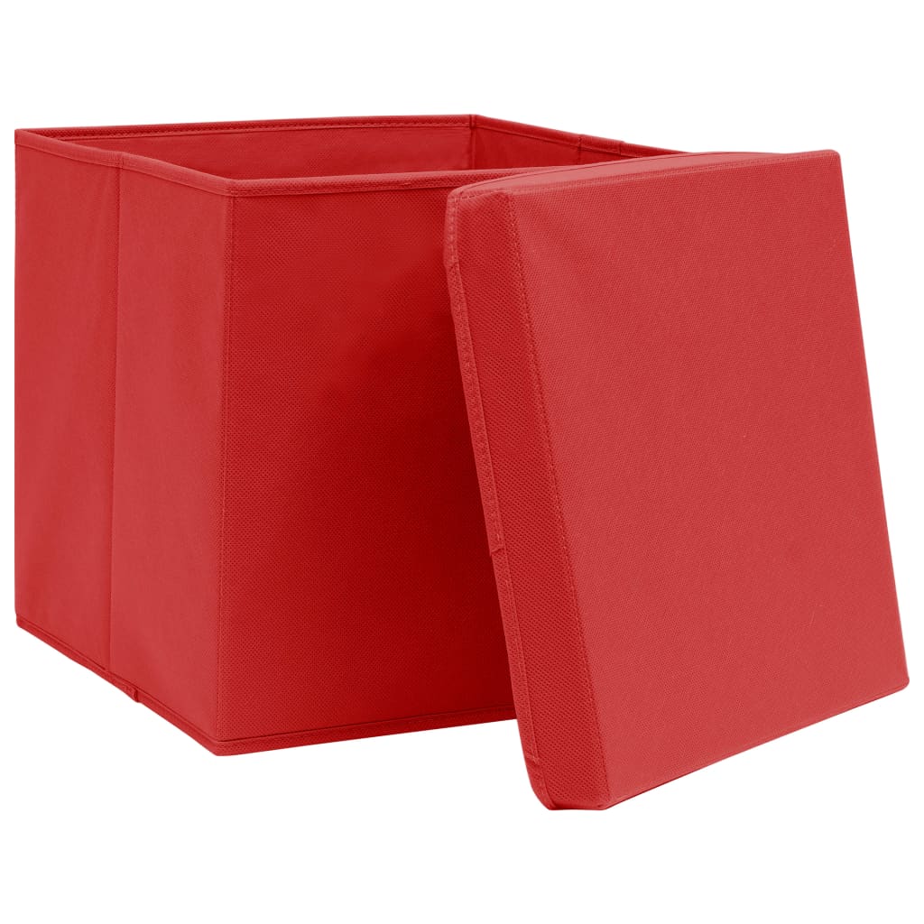 Opbergboxen met deksels 10 st 28x28x28 cm rood