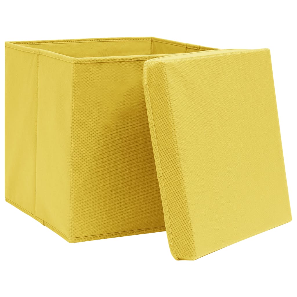 Opbergboxen met deksel 4 st 28x28x28 cm geel