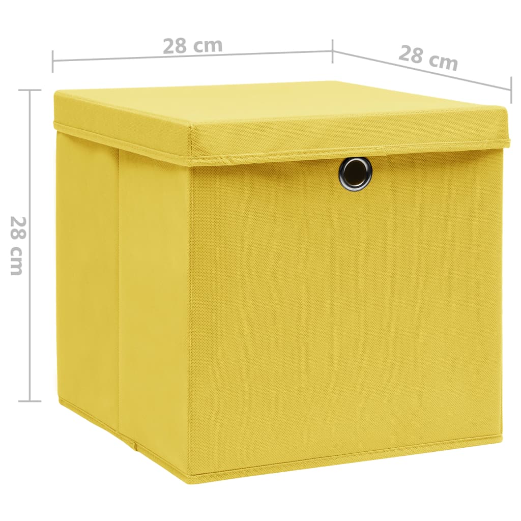 Opbergboxen met deksels 10 st 28x28x28 cm geel