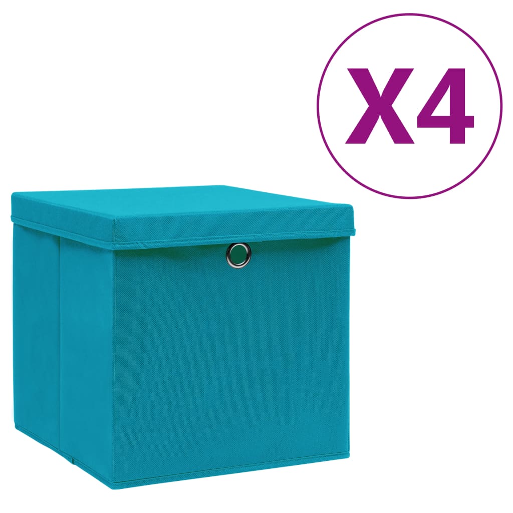 Opbergboxen met deksels 4 st 28x28x28 cm babyblauw