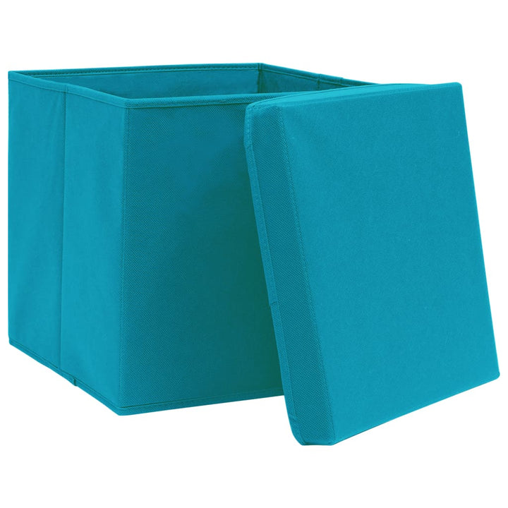 Opbergboxen met deksels 10 st 28x28x28 cm babyblauw