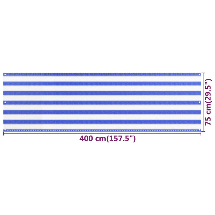 Balkonscherm 75x400 cm HDPE blauw en wit