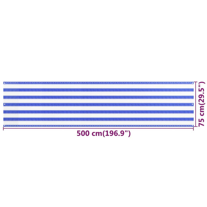 Balkonscherm 75x500 cm HDPE blauw en wit