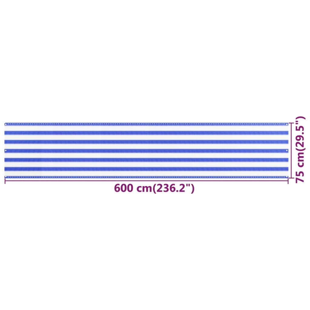 Balkonscherm 75x600 cm HDPE blauw en wit