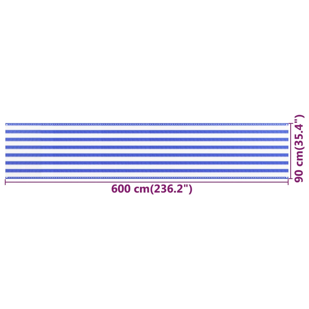 Balkonscherm 90x600 cm HDPE blauw en wit