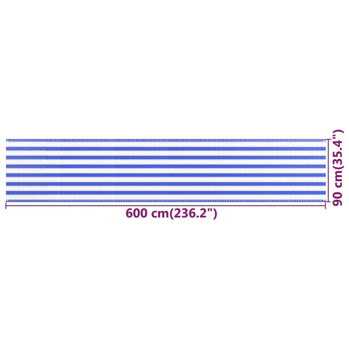 Balkonscherm 90x600 cm HDPE blauw en wit