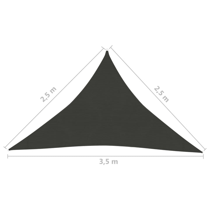 Zonnezeil 160 g/m² 2,5x2,5x3,5 m HDPE antracietkleurig