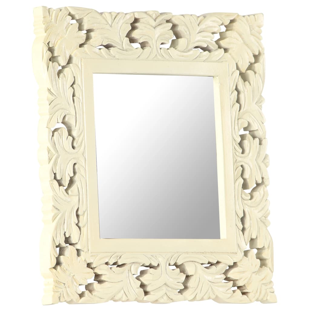 Spiegel handgesneden 50x50 cm massief mangohout wit
