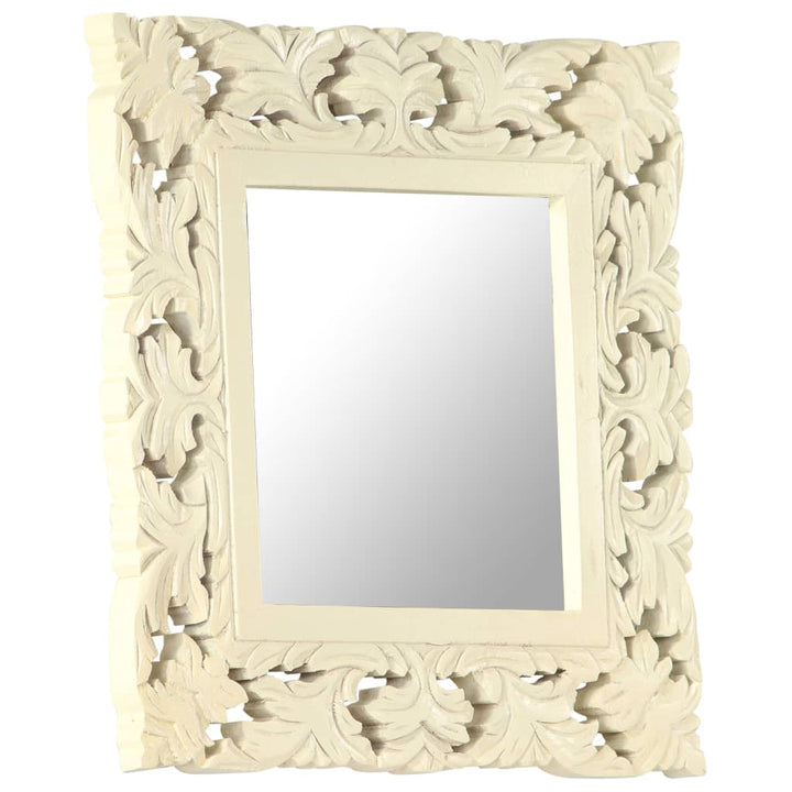Spiegel handgesneden 50x50 cm massief mangohout wit
