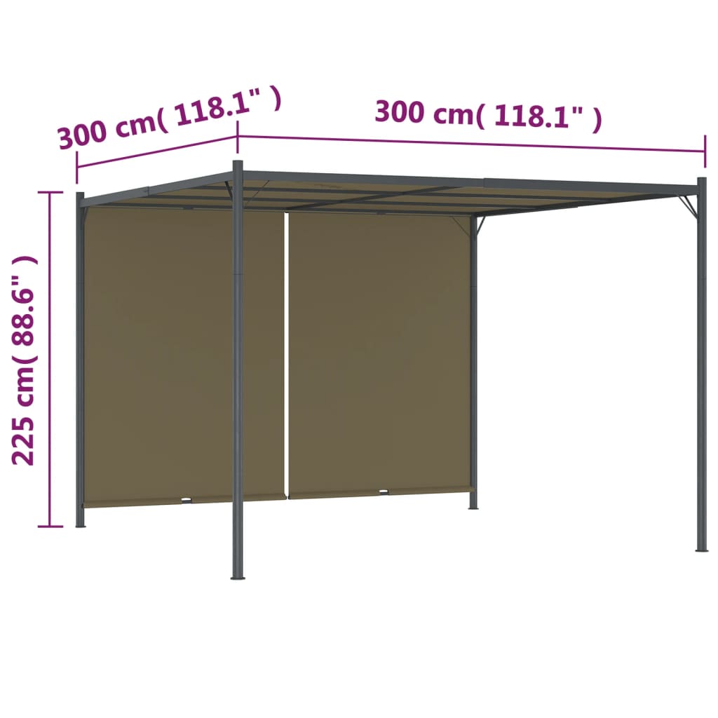 Pergola met uittrekbaar dak 180 g/m² 3x3 m taupe