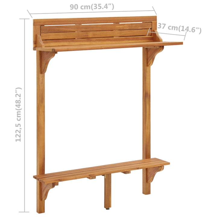 Balkonbartafel 90x37x122,5 cm massief acaciahout