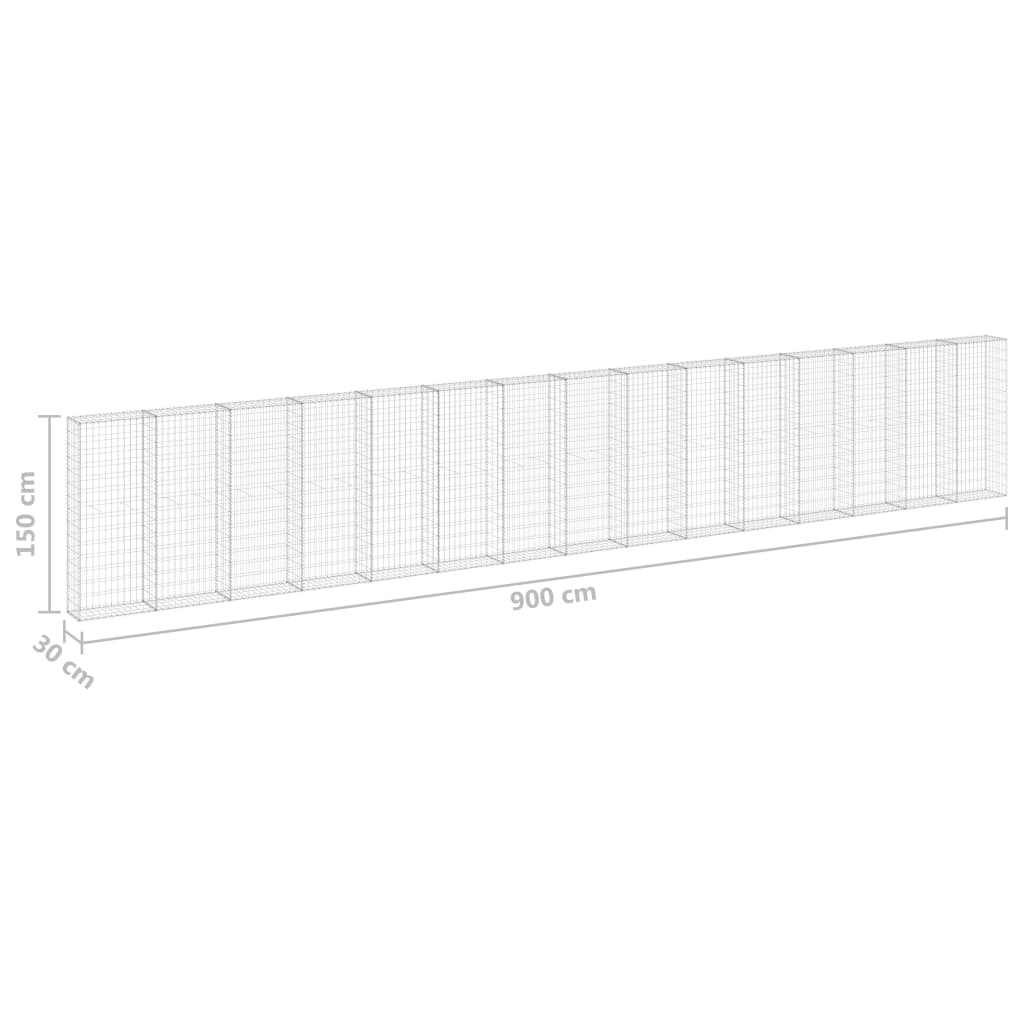 Schanskorfmuur met deksels 900x30x150 cm gegalvaniseerd staal