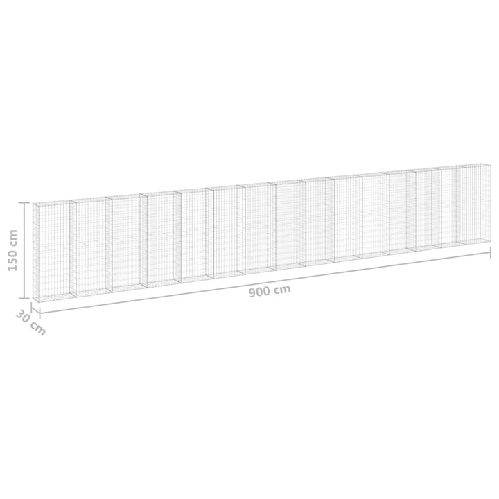 Schanskorfmuur met deksels 900x30x150 cm gegalvaniseerd staal