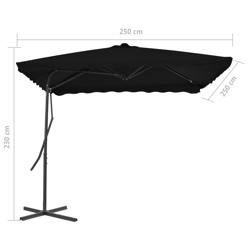 Parasol met stalen paal 250x250x230 cm zwart