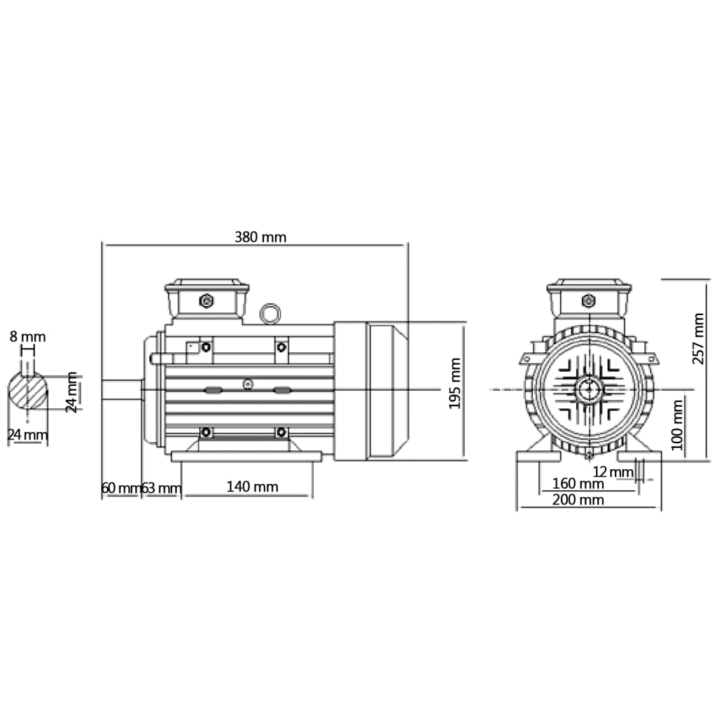 Elektromotor 3 fase 3 kW/4 pk 2-polig 2840 rpm aluminium