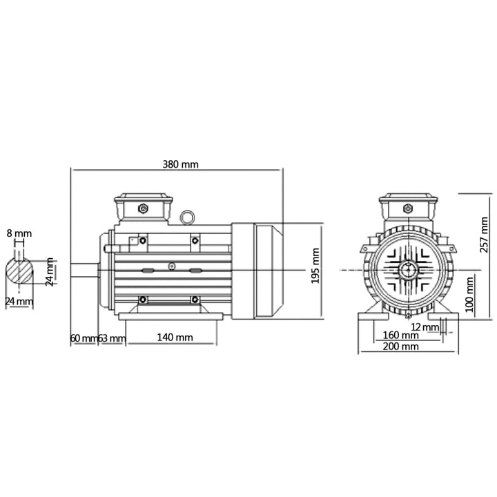 Elektromotor 3 fase 3 kW/4 pk 2-polig 2840 rpm aluminium