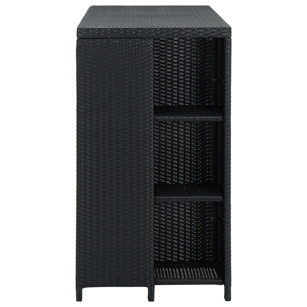 Bartafel met opbergrek 120x60x110 cm poly rattan zwart