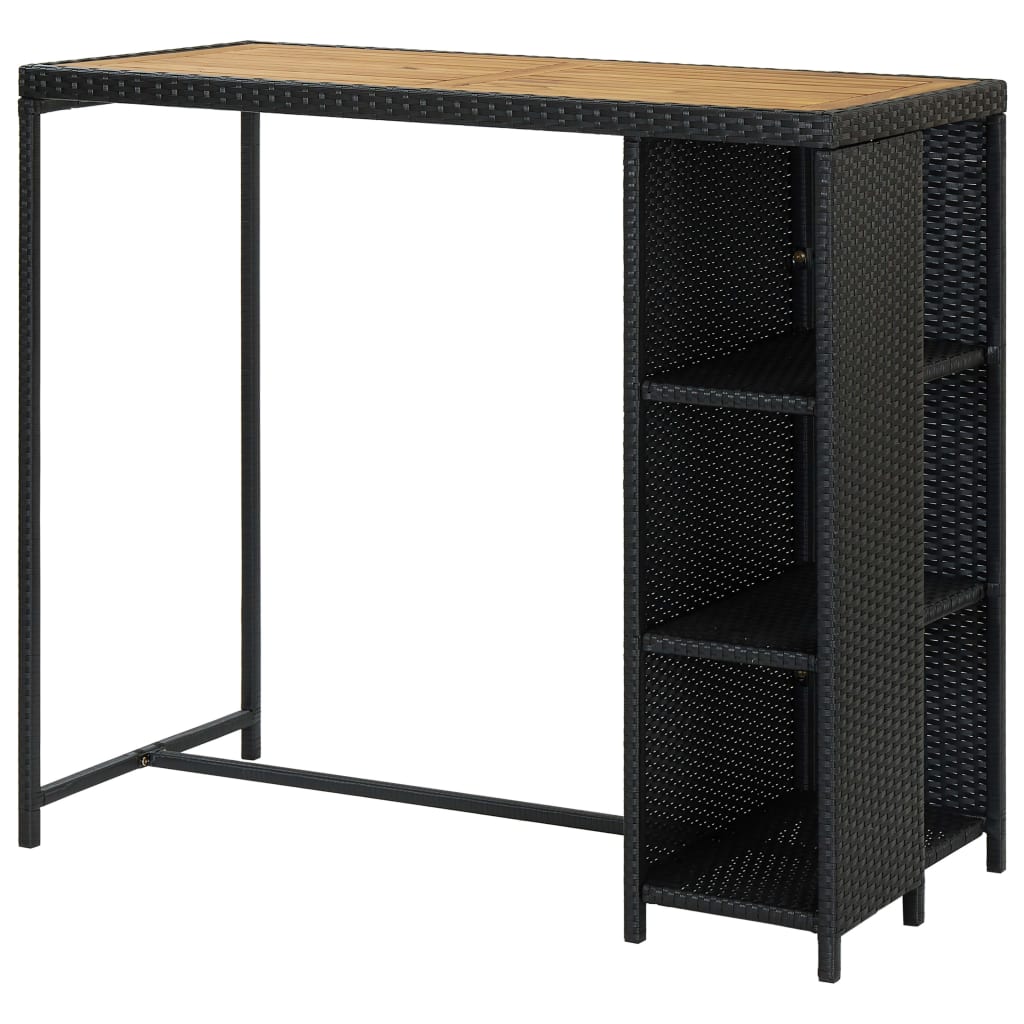 Bartafel met opbergrek 120x60x110 cm poly rattan zwart