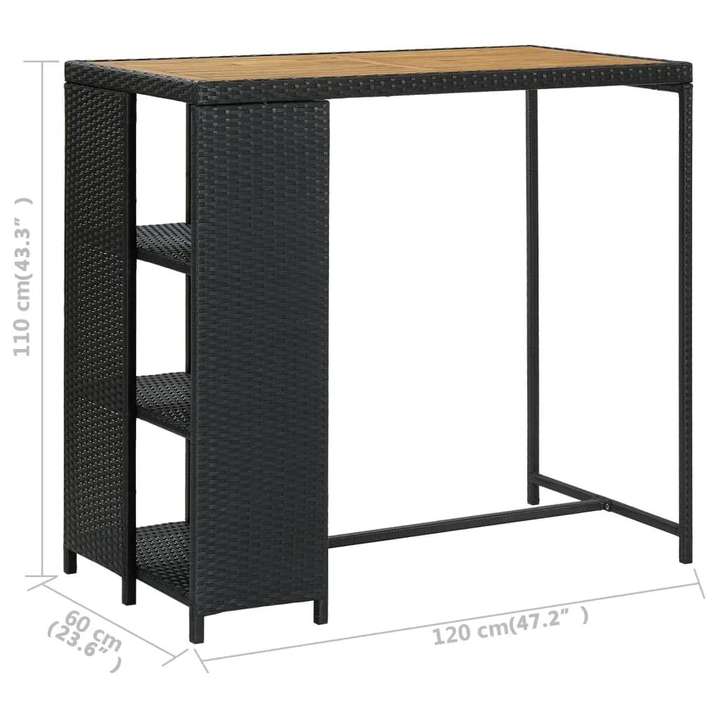 Bartafel met opbergrek 120x60x110 cm poly rattan zwart