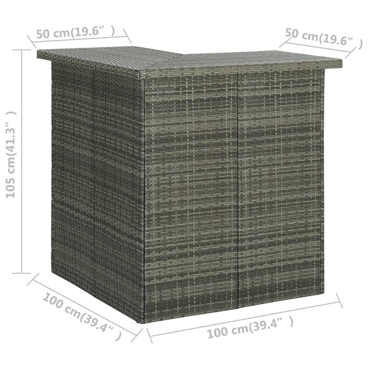 Hoekbartafel 100x50x105 cm poly rotan grijs