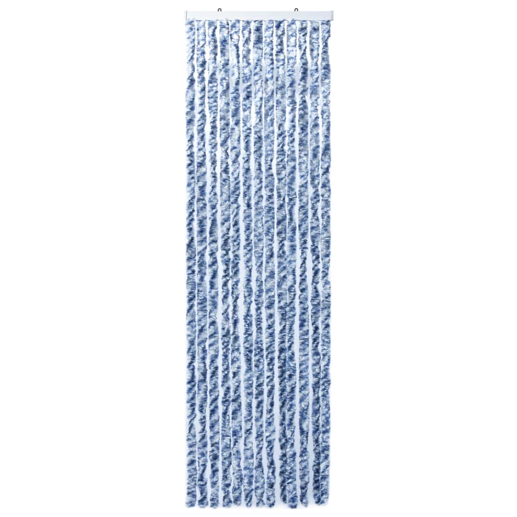 Vliegengordijn 90x200 cm chenille blauw en wit