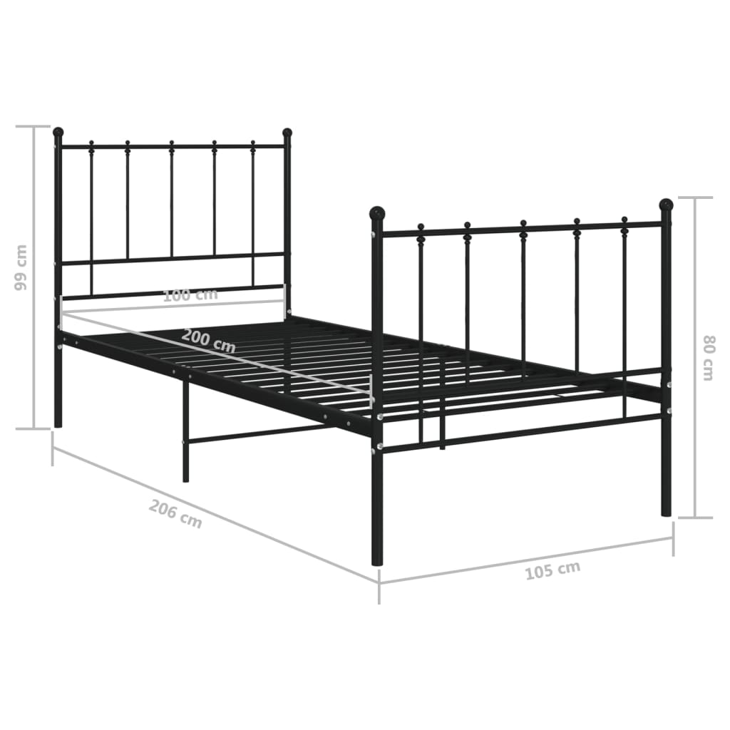 Bedframe metaal zwart 100x200 cm