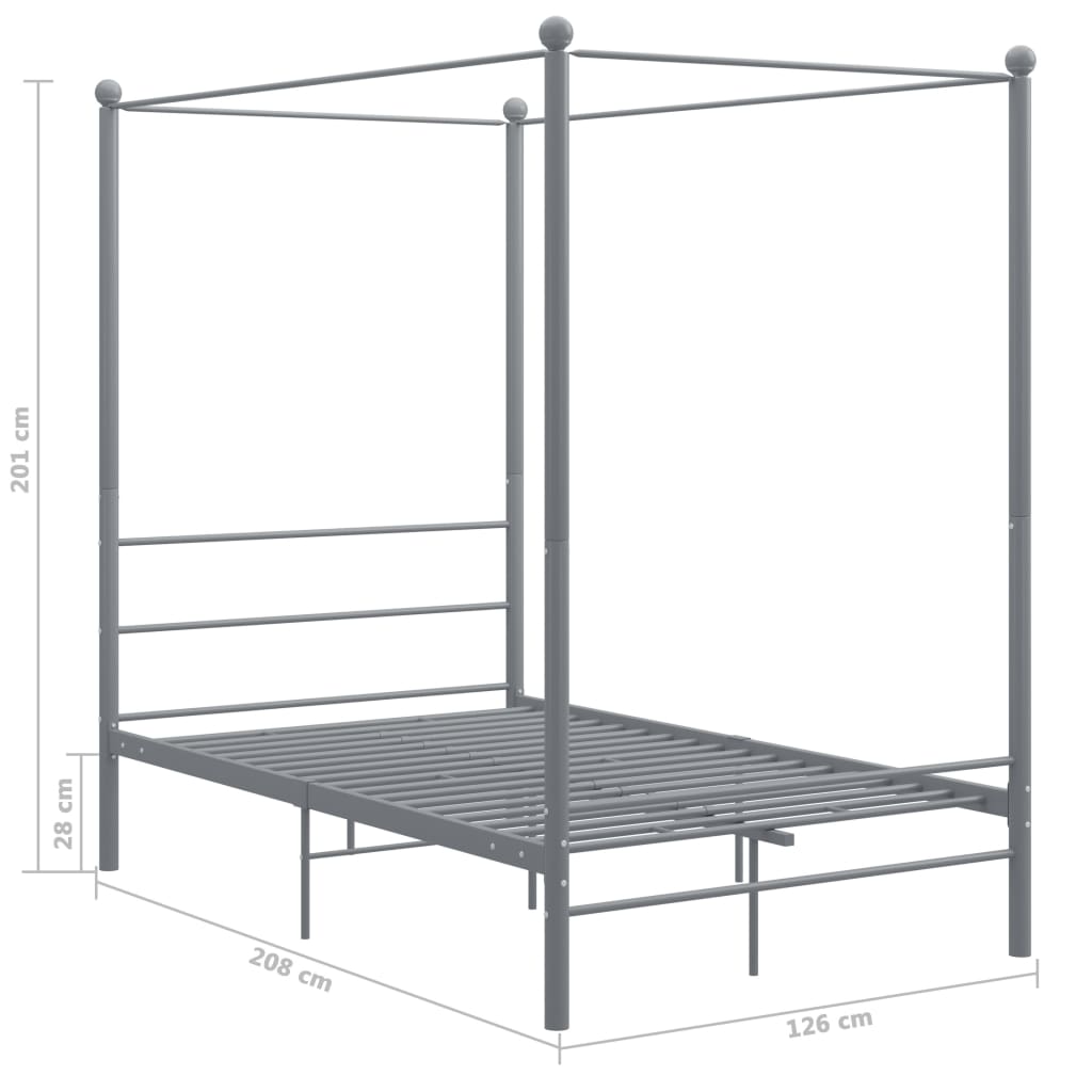 Hemelbedframe metaal grijs 120x200 cm