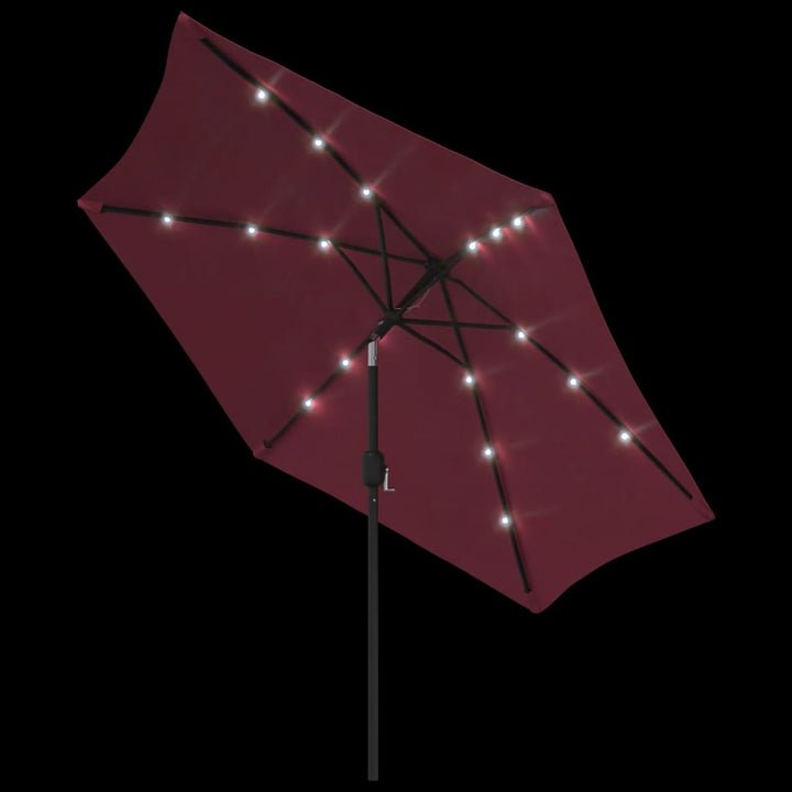 Parasol met LED-verlichting en stalen paal 300 cm bordeauxrood