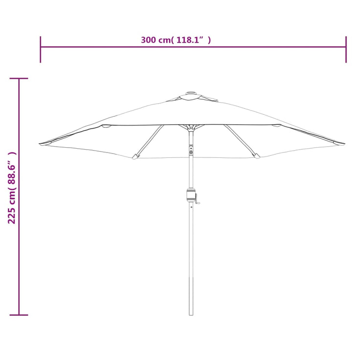 Parasol met LED-verlichting en stalen paal 300 cm bordeauxrood