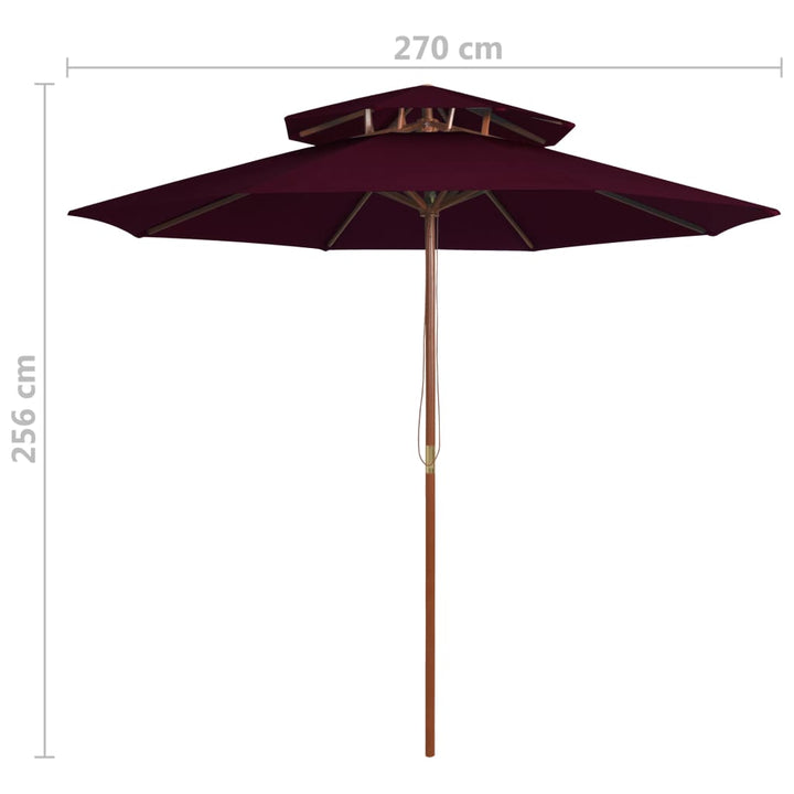 Parasol dubbeldekker met houten paal 270 cm bordeauxrood