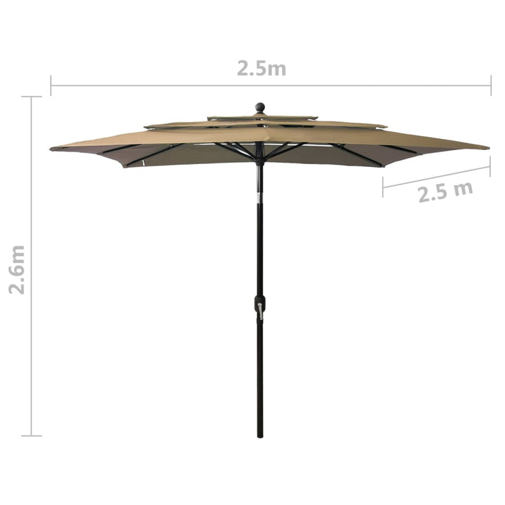 Parasol 3-laags met aluminium paal 2,5x2,5 m taupe