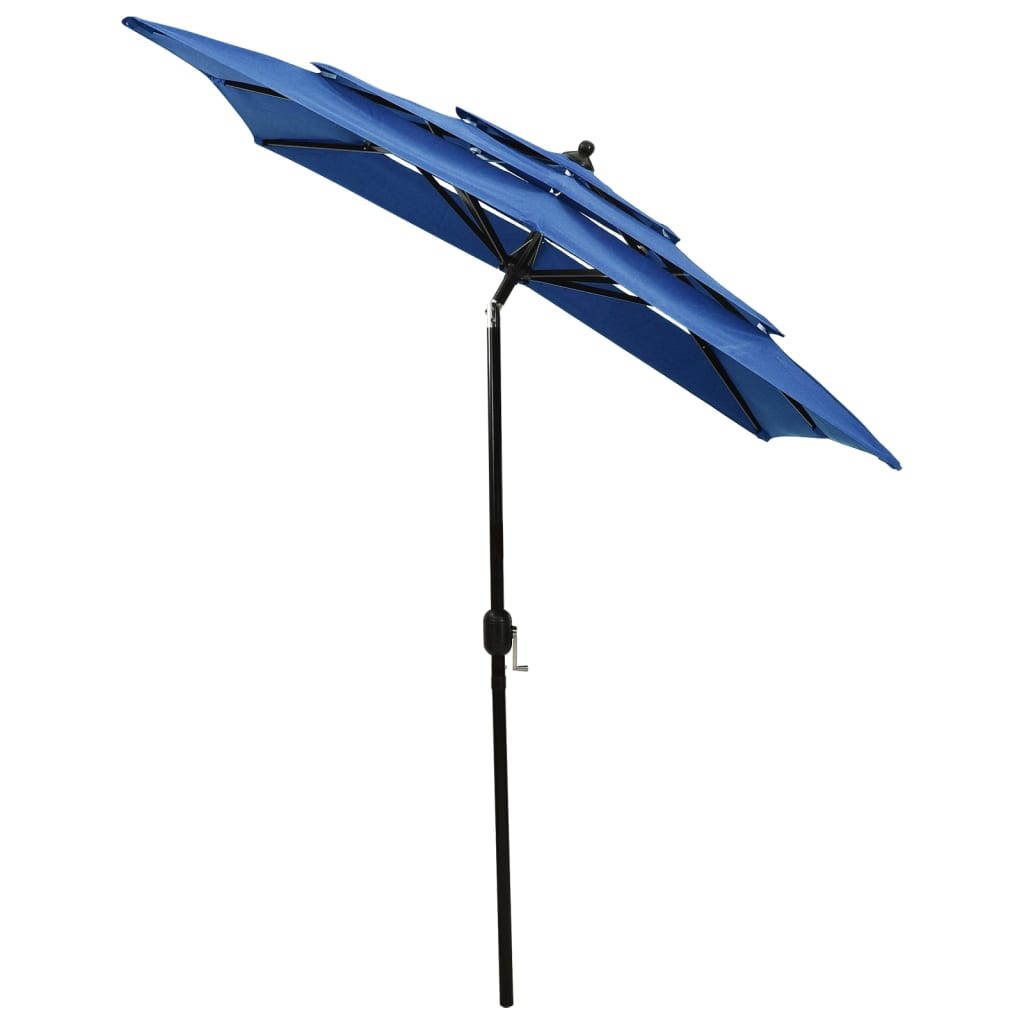 Parasol 3-laags met aluminium paal 2x2 m azuurblauw